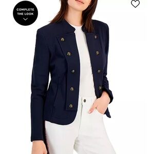 Navy Blue Tailored Blazer with Stand-Up Collar
